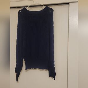 Time and Tru Blue Cove Cold Shoulder Lace-Up Knit Sweater M